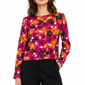 Marni Women Pink Orange Pixelated Geometric Print Viscose Blouse Italy 42